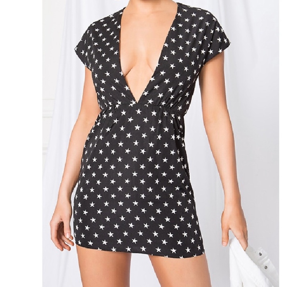 Superdown Klara Deep V Star Mini Dress Extra Small
